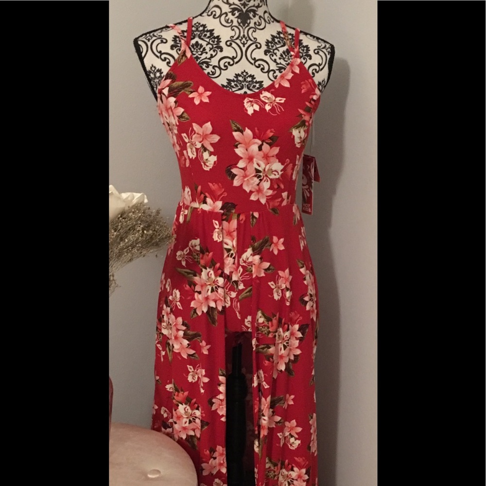 NWT Red Floral Long Romper